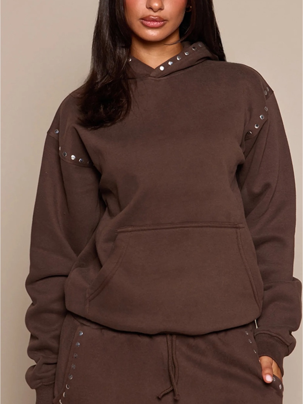 Women’s Brown Studded Hooded Sweatshirt